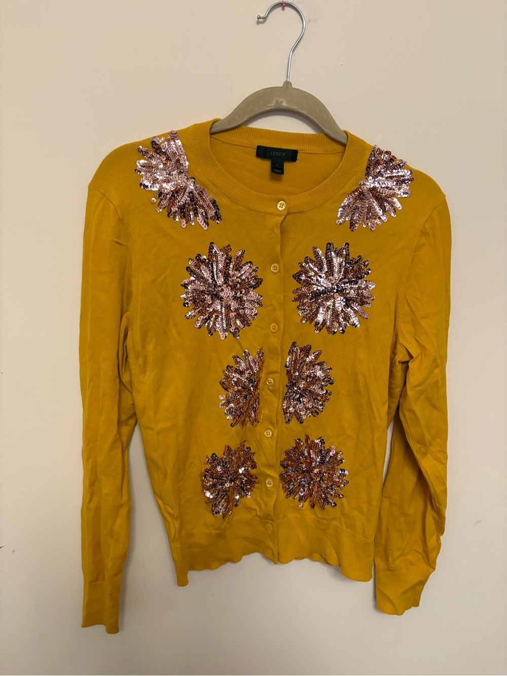 J. Crew Jackie Yellow Mustard Sequin Floral Embellished Cardigan coquette girl